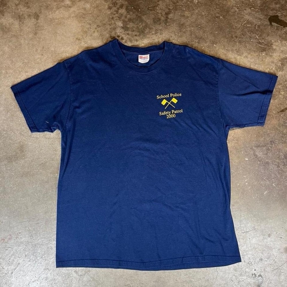 Vintage 2000s navy blue school police safety patrol tee Size men's XL
